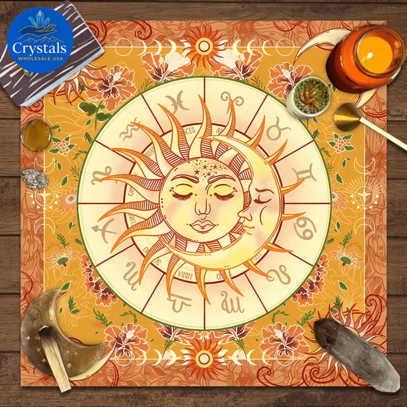 9 Sun Floral & Moon Phase Tarot Tablecloth - Wholesale Crystals