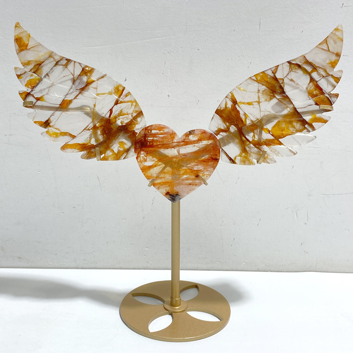 Red Fire Quartz Heart Wing Carving With Stand