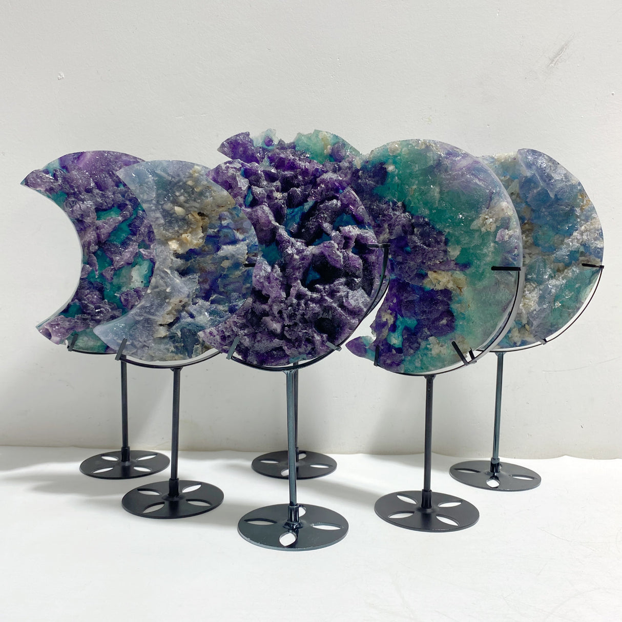 6 Pieces Fluorite Moon Carving With Stand