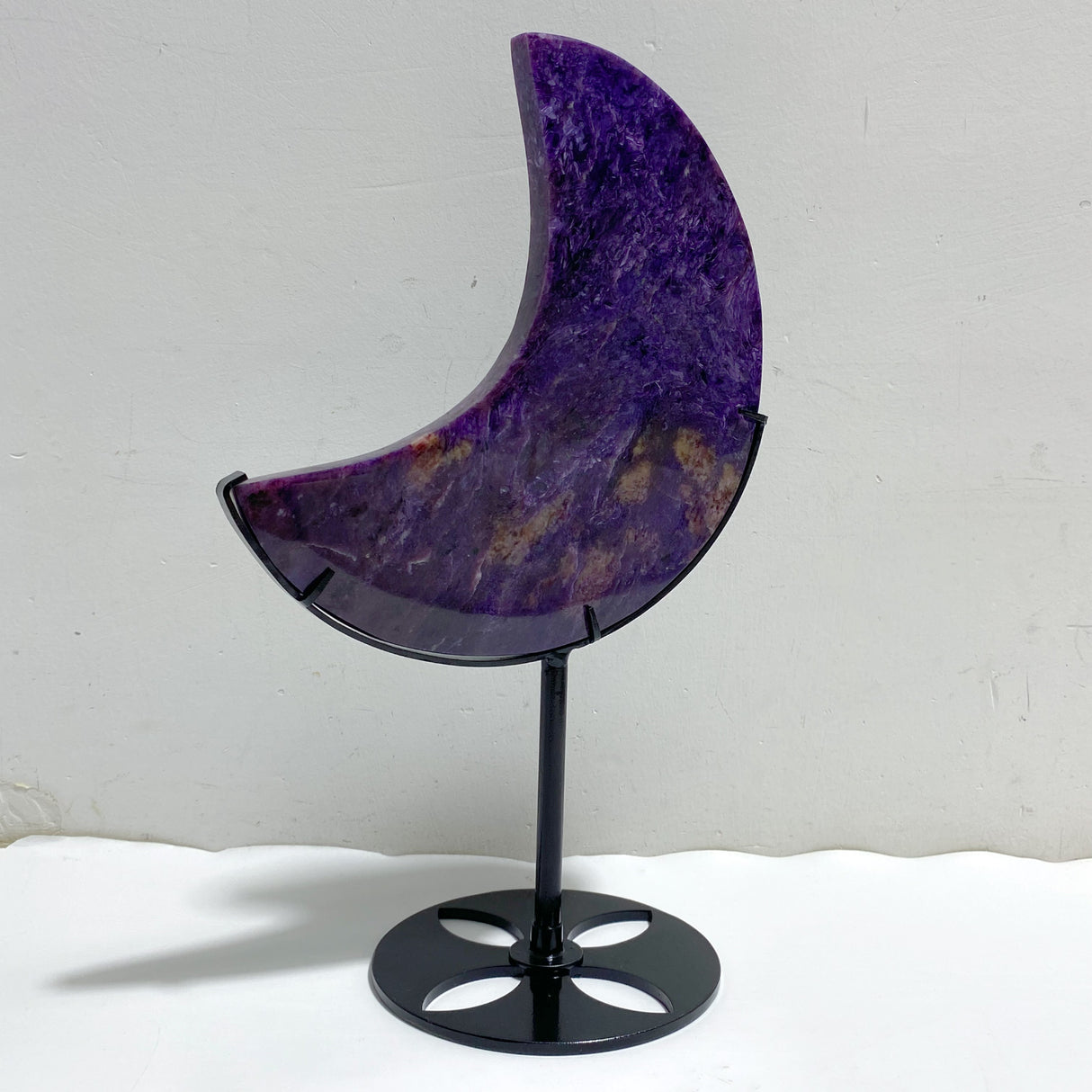 Large Charoite Moon Carving With Stand #7