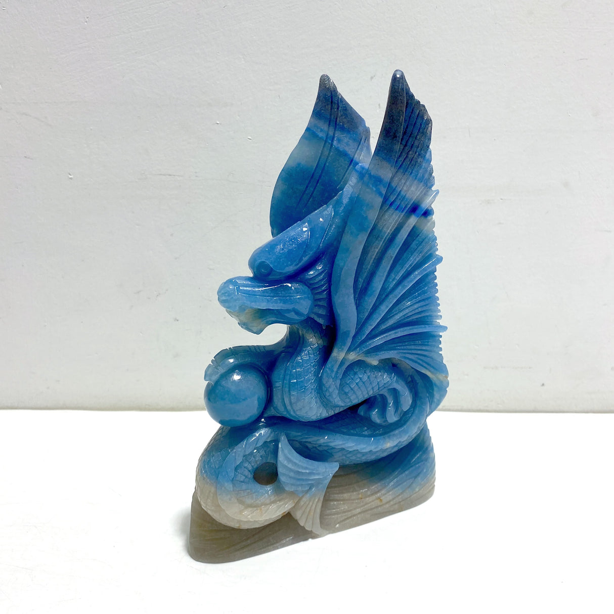 Blue Trolleite Flying Dragon Carving