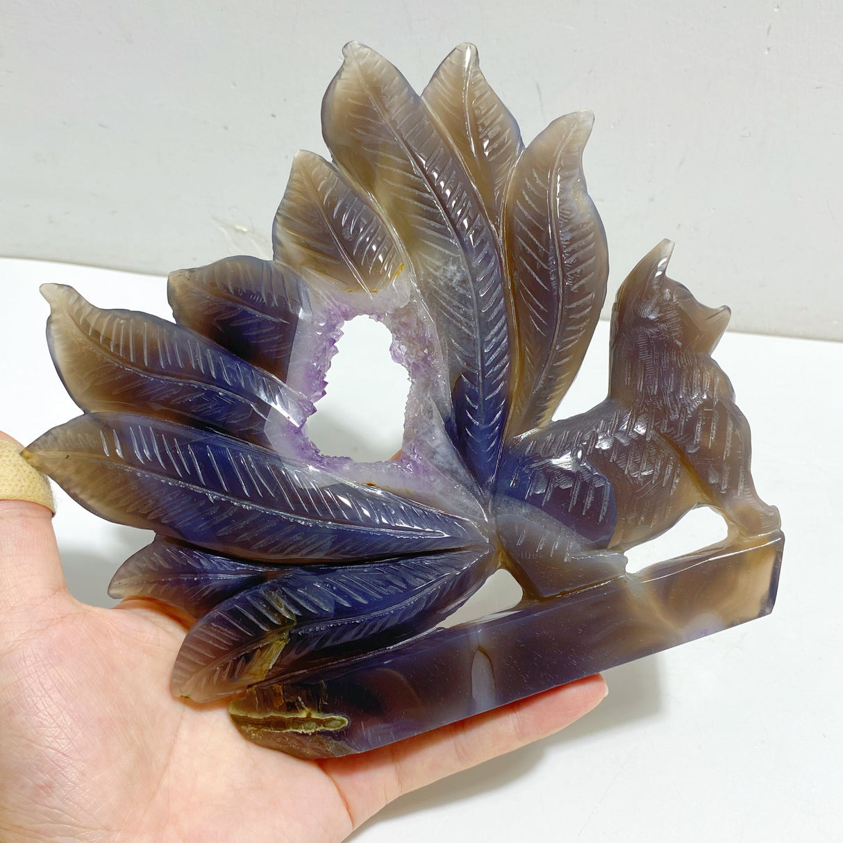 2 Pieces Geode Agate Druzy Nine-tailed Fox Carving #13