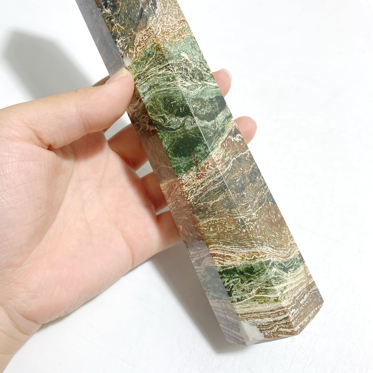 5 Pieces Tall Green Stripe Jasper Point #4