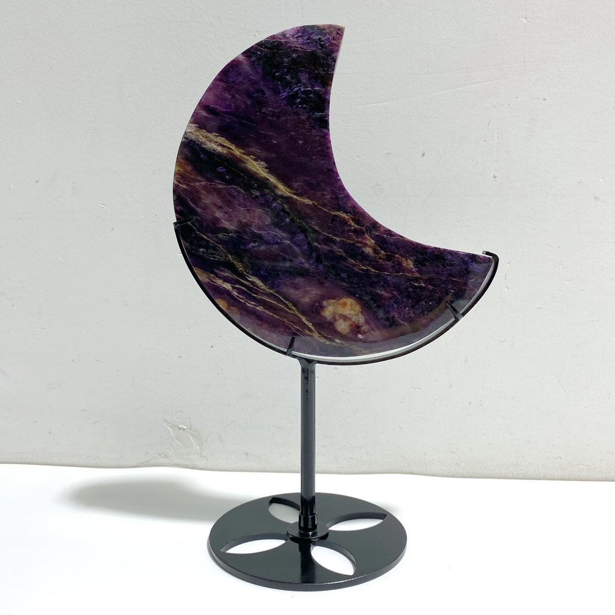 Large Charoite Moon Carving With Stand