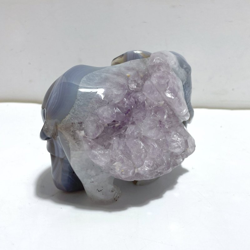 Beautiful Amethyst Mixed Geode Agate Druzy Elephant Animal Carving A05 - Wholesale Crystals