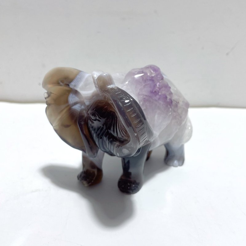 Beautiful Amethyst Mixed Geode Agate Druzy Elephant Animal Carving A06 - Wholesale Crystals