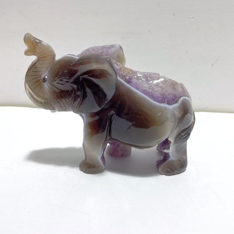 Beautiful Amethyst Mixed Geode Agate Druzy Elephant Carving A01 - Wholesale Crystals