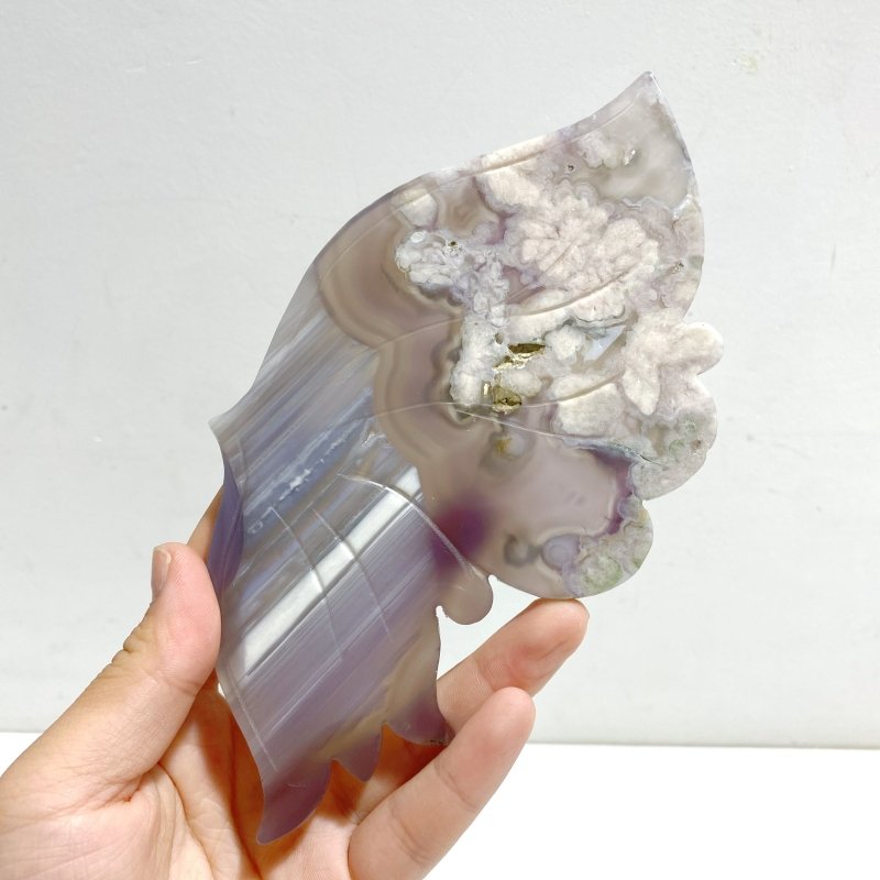 Beautiful Black Sakura Flower Agate Butterfly Wing Carving With Stand - Wholesale Crystals