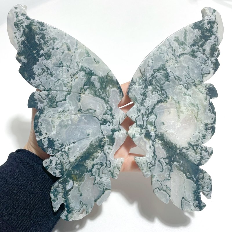 Beautiful Moss Agate Butterfly Wing With Stand - Wholesale Crystals