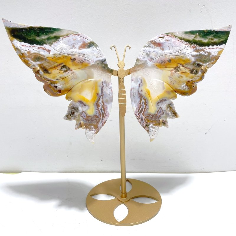 Beautiful Ocean Jasper Butterfly Wing Carving With Stand - Wholesale Crystals