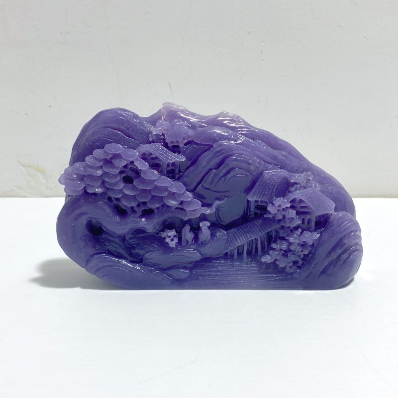 Beautiful Purple Jade Landscape Pavilion Carving 1 - Wholesale Crystals