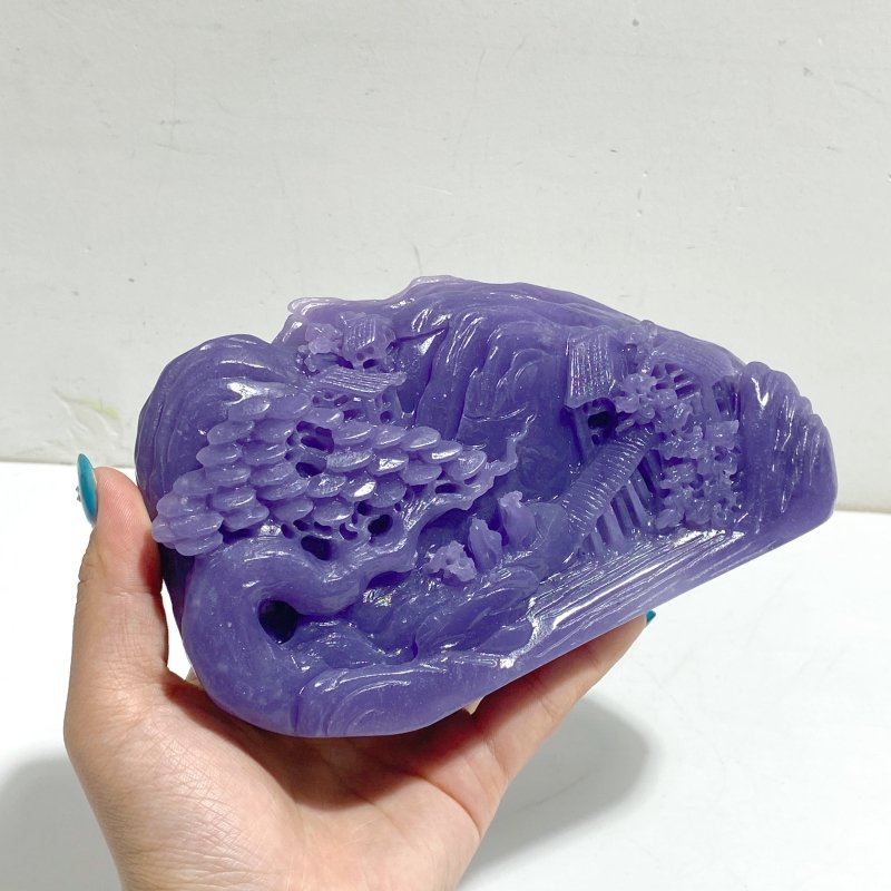 Beautiful Purple Jade Landscape Pavilion Carving 1 - Wholesale Crystals