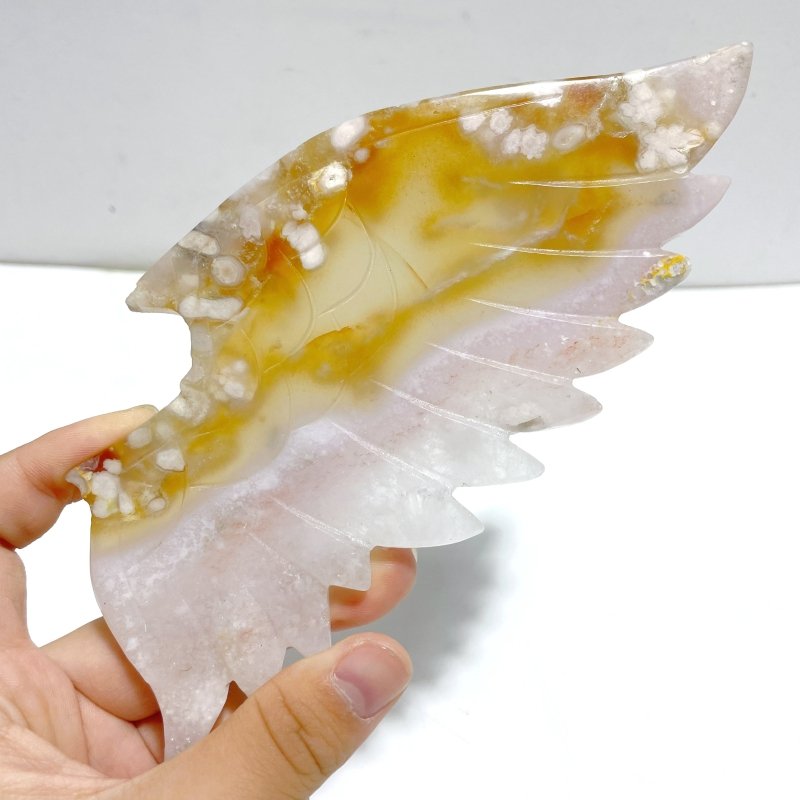 Beautiful Sakura Flower Agate Demon And Angel Wing Carving With Stand - Wholesale Crystals