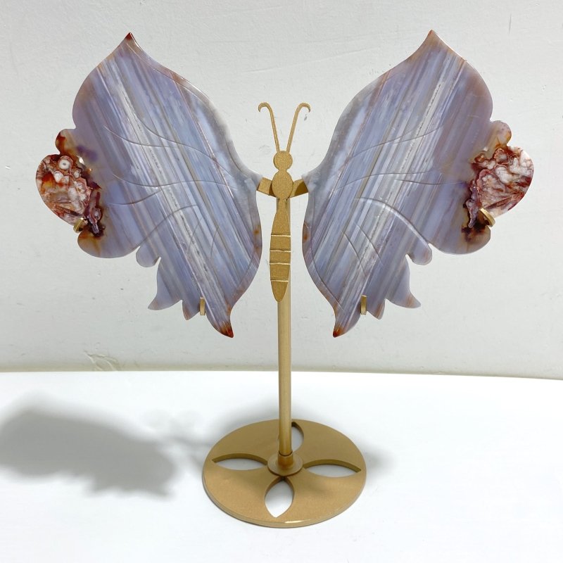 Beautiful Symmetric Agate Butterfly Wing Carving With Stand -Wholesale Crystals