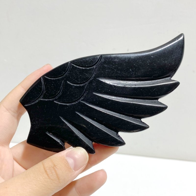 Black Obsidian Heart Wing Carving With Stand -Wholesale Crystals