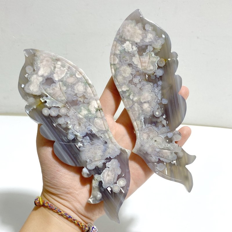 Black Sakura Flower Agate Butterfly Wing Carving With Stand -Wholesale Crystals