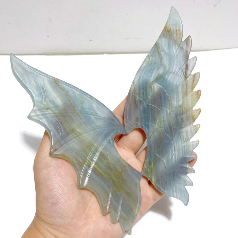 Blue Onyx Demon And Angel Wing Carving With Stand Ornament - Wholesale Crystals