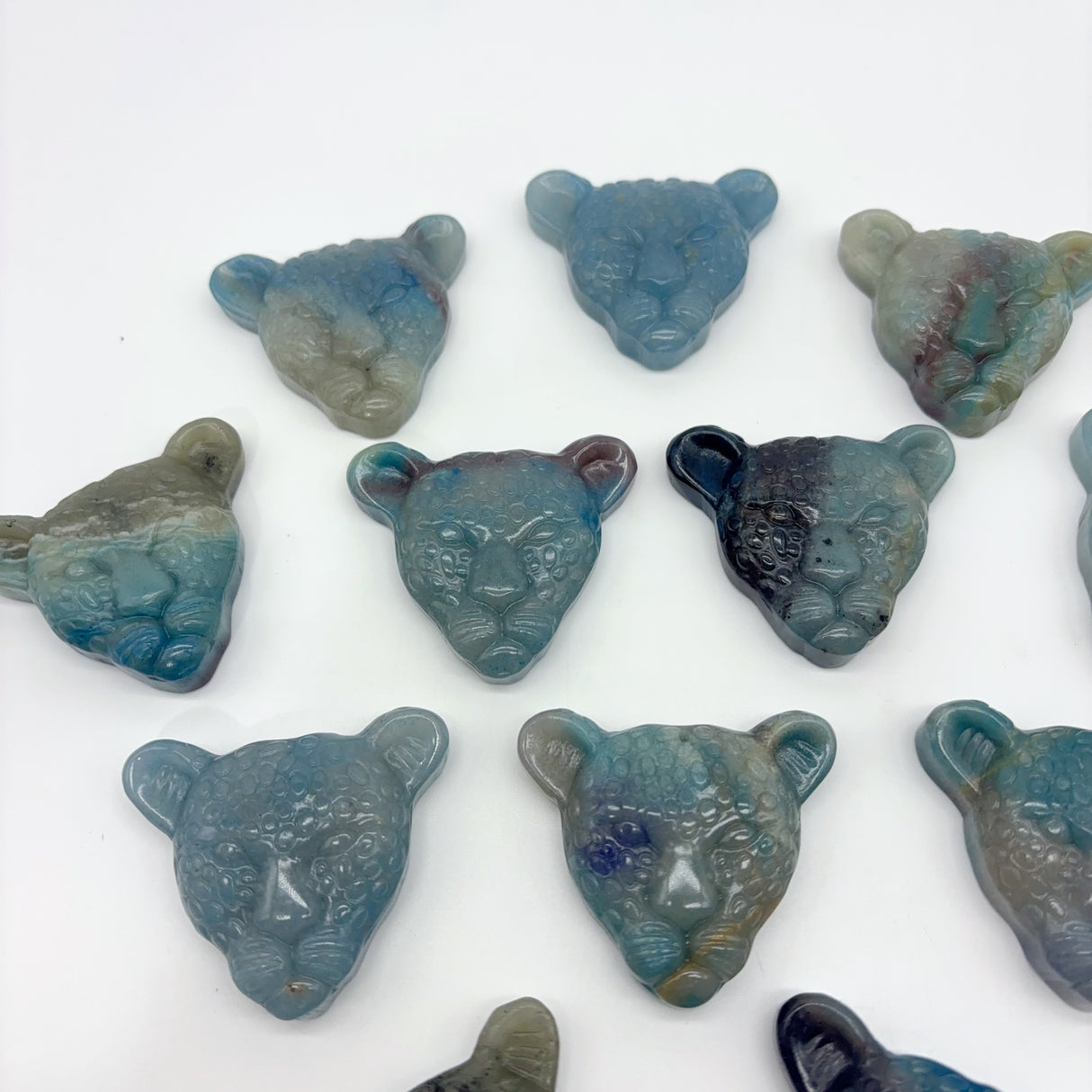 12 Pieces Trolleite Stone Leopard Head Crystal Carving