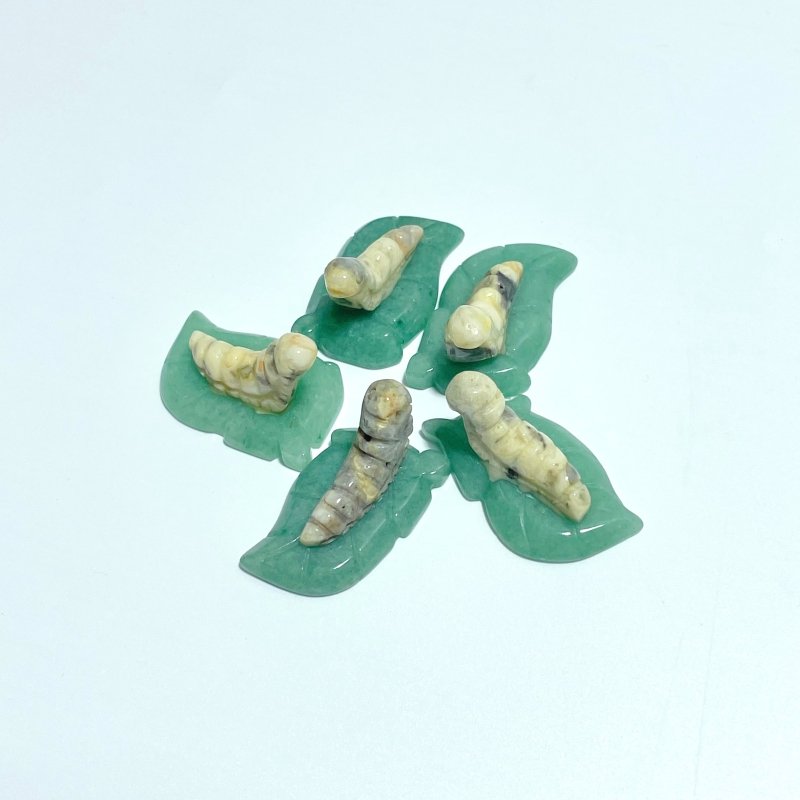 Caterpillar On Leaf Mini Carving Wholesale Tiger Eye Rose Quartz - Wholesale Crystals