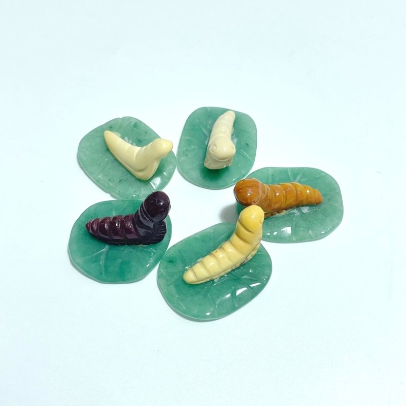 Caterpillar On Leaf Mini Carving Wholesale Tiger Eye Rose Quartz - Wholesale Crystals
