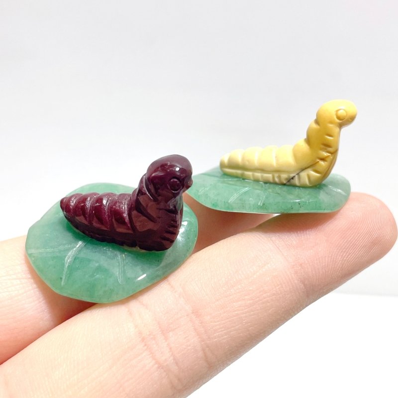 Caterpillar On Leaf Mini Carving Wholesale Tiger Eye Rose Quartz - Wholesale Crystals
