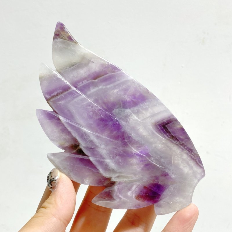 Chevron Amethyst Heart Wing Carving With Stand -Wholesale Crystals