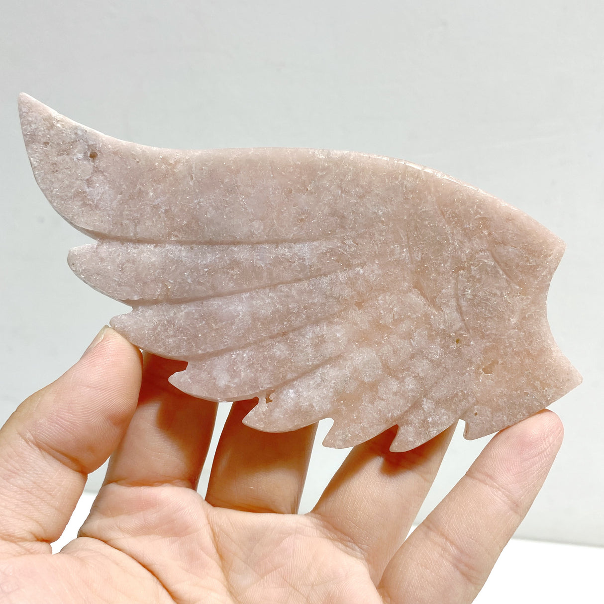 Unique Pink Agate Heart Wing Carving With Stand