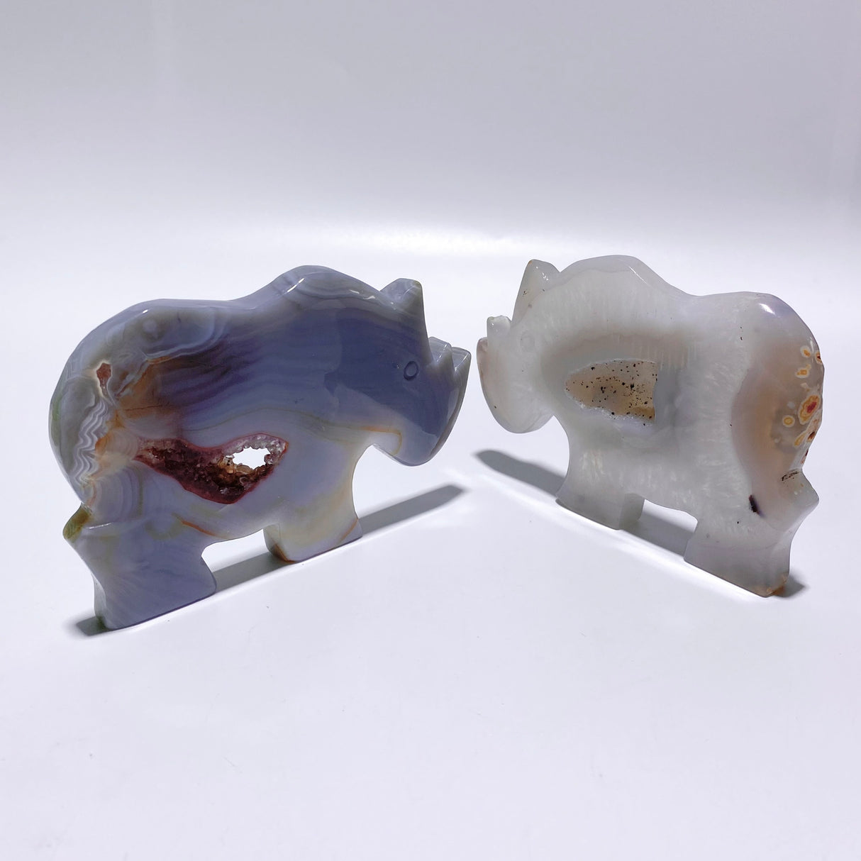 7 Pieces Geode Druzy Agate Rhino Carving