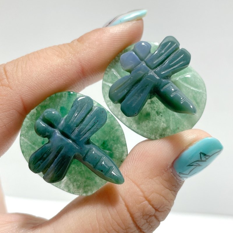 Dragonfly On Leaf Mini Carving Wholesale Moss Agate Green Aventurine - Wholesale Crystals