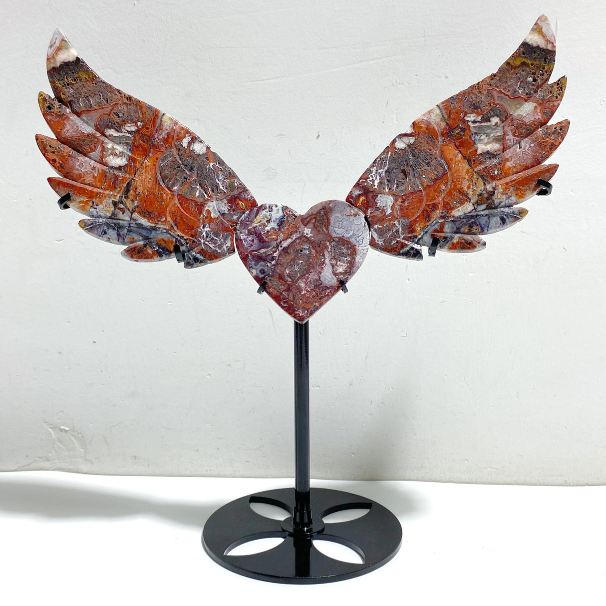 Unique Morocco Agate Heart Wing Carving With Stand