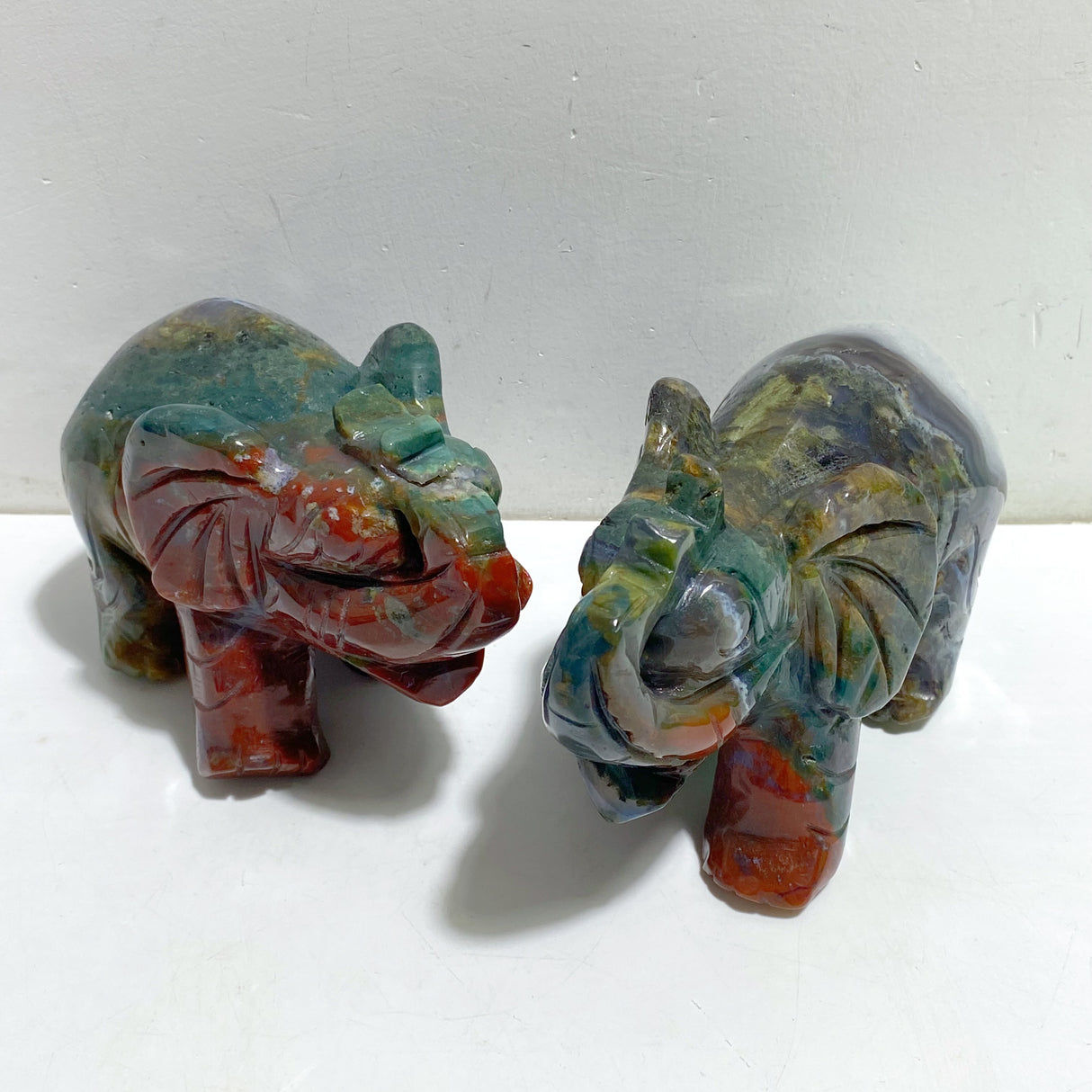 2 Pieces Large Ocean Jasper Elephant Carving