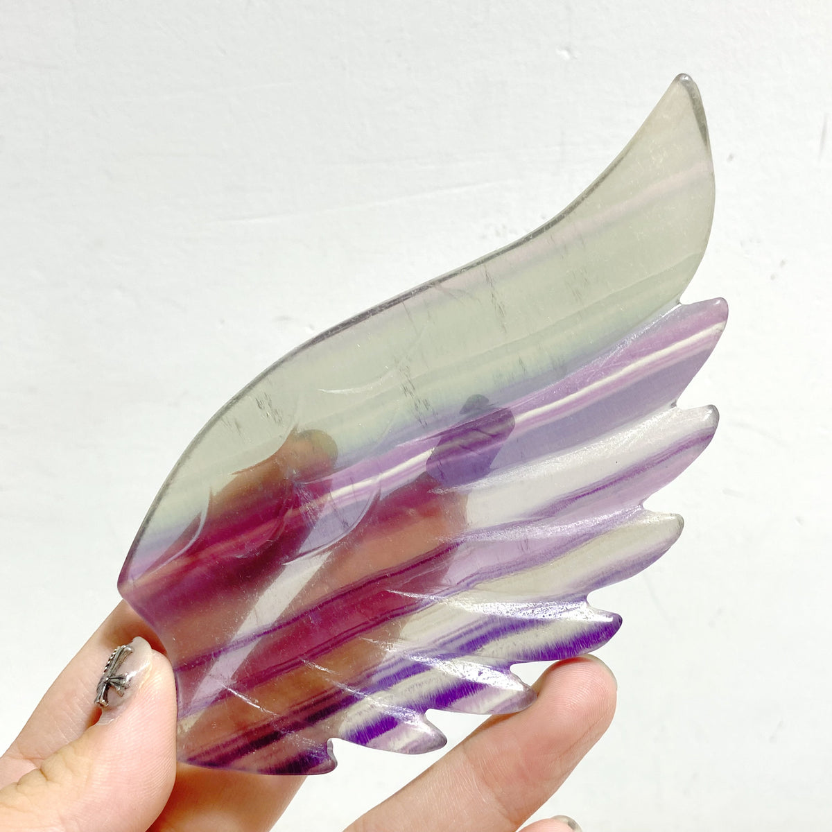 Symmetrical Fluorite Heart Wing Carving With Stand