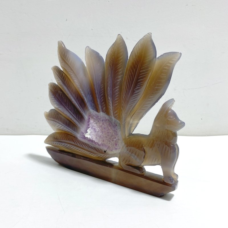 Geode Agate Druzy Nine - tailed Fox Carving 12 - Wholesale Crystals