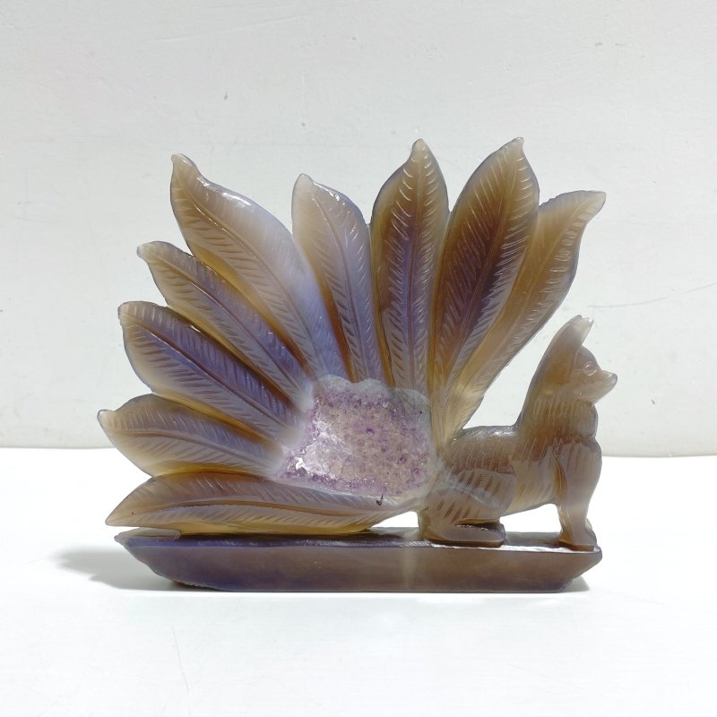 Geode Agate Druzy Nine - tailed Fox Carving 12 - Wholesale Crystals