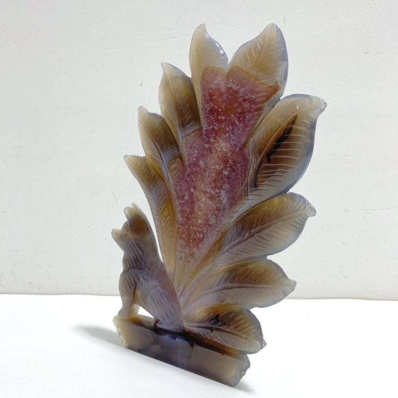 Geode Agate Druzy Nine - tailed Fox Carving 14 - Wholesale Crystals
