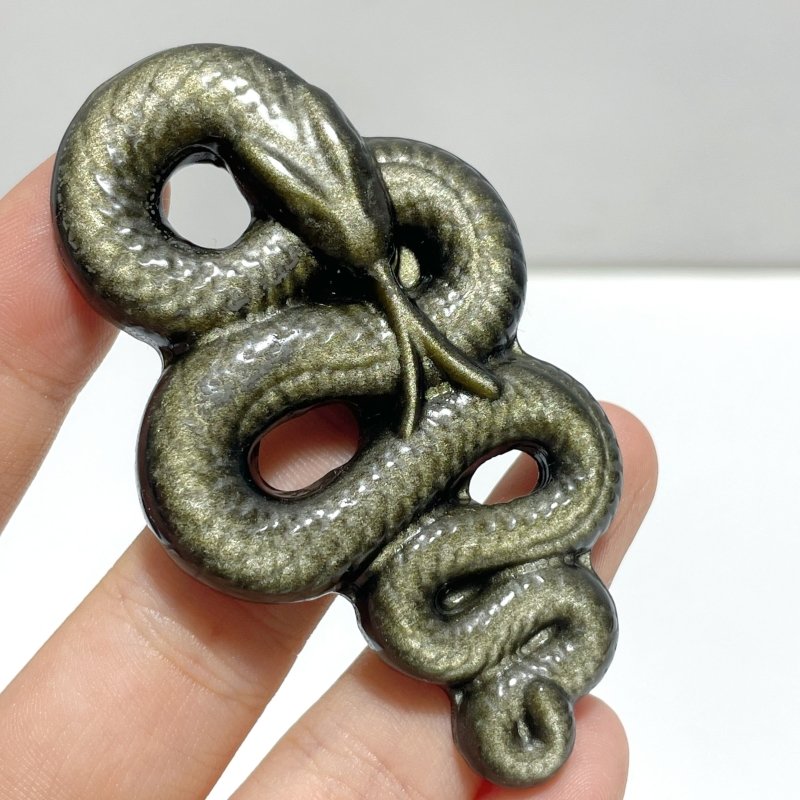 Gold Sheen Obsidian Silver Sheen Obsidian Snake Carving Wholesale - Wholesale Crystals
