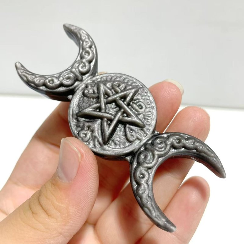 Gold Sheen Obsidian Silver Sheen Obsidian Triple Moon Carving Wholesale - Wholesale Crystals