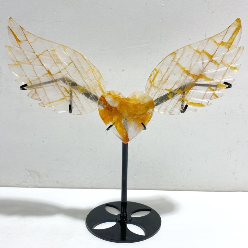 Golden Hematoid Quartz Heart Wing Carving With Stand Fire Quartz -Wholesale Crystals