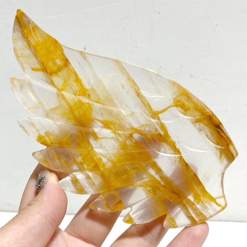 Golden Hematoid Quartz Heart Wing Carving With Stand Fire Quartz -Wholesale Crystals