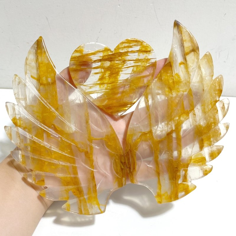 Golden Hematoid Quartz Heart Wing Carving With Stand Fire Quartz -Wholesale Crystals
