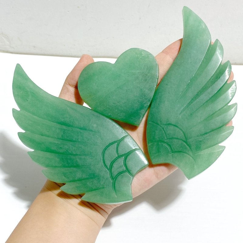 Green Aventurine Heart Wing Carving With Stand -Wholesale Crystals