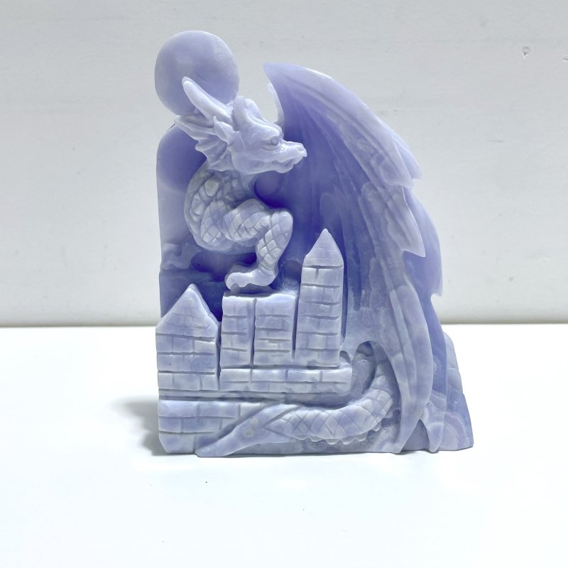 High Quality Blue Lace Agate Flying Dragon Castle Carving - Wholesale Crystals