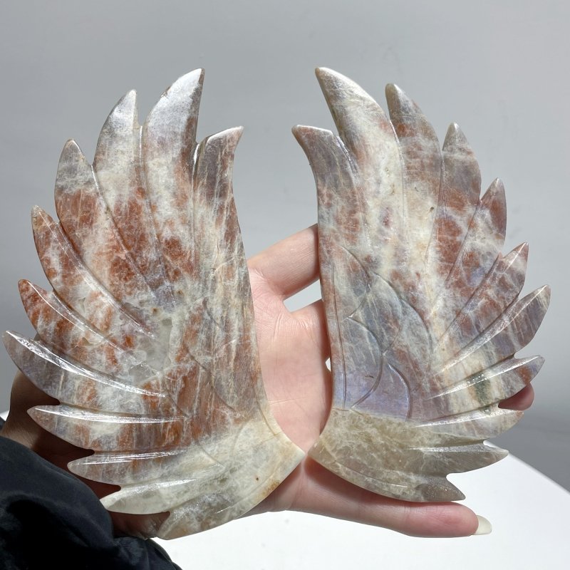 High Quality Sunstone Mixed Moonstone Eagle Wing Carving With Stand - Wholesale Crystals