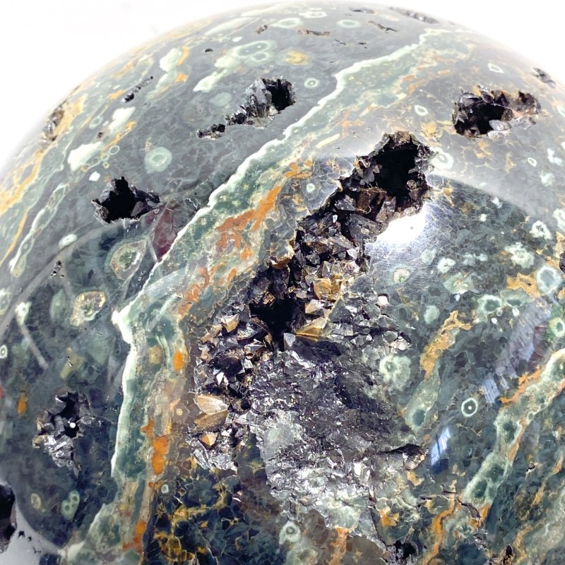 Large 16.5CM Geode Druzy 8th Vein Ocean Jasper Sphere - Wholesale Crystals