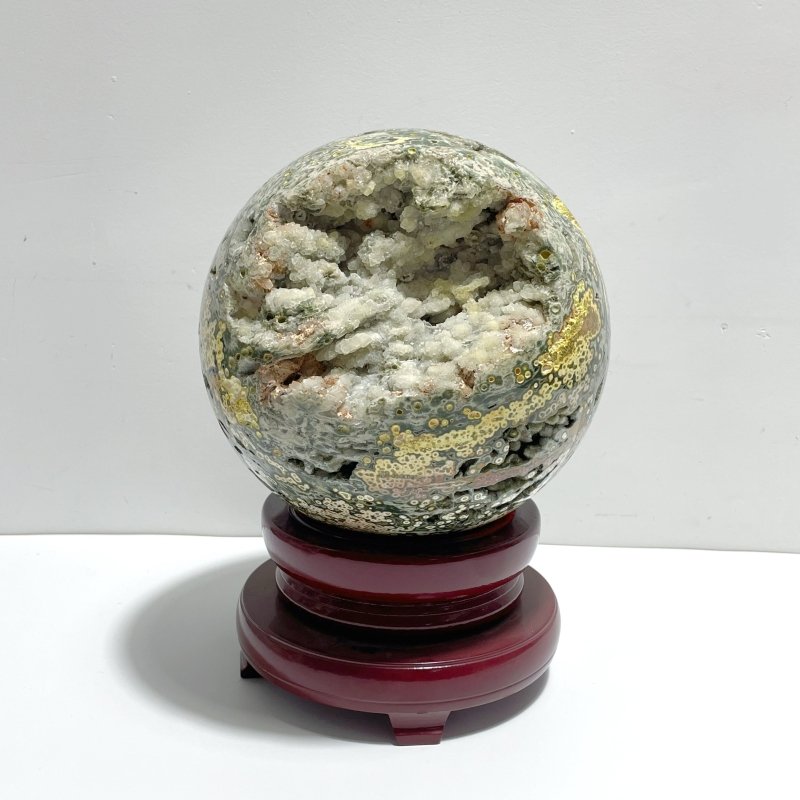 Large 19.8CM Geode Druzy 8th Vein Ocean Jasper Sphere - Wholesale Crystals