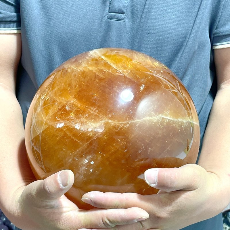 Large 22.2cm Yellow Calcite Flash Sphere Ball With Rainbow - Wholesale Crystals