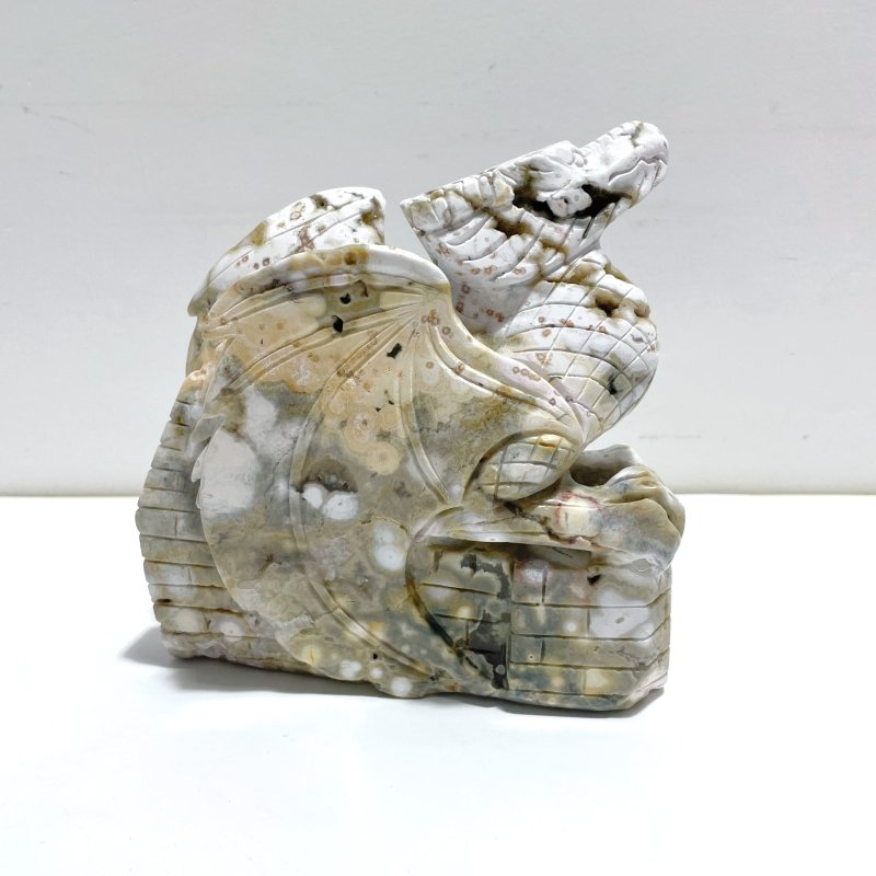 Large 8th Vein Ocean Jasper Flying Dragon Castle Carving - Wholesale Crystals