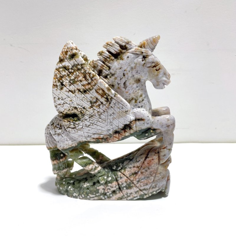 Large 8th Vein Ocean Jasper Unicorn/Pegasus Carving - Wholesale Crystals