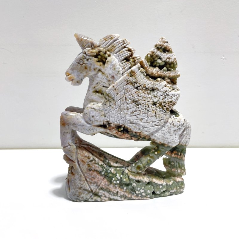 Large 8th Vein Ocean Jasper Unicorn/Pegasus Carving - Wholesale Crystals