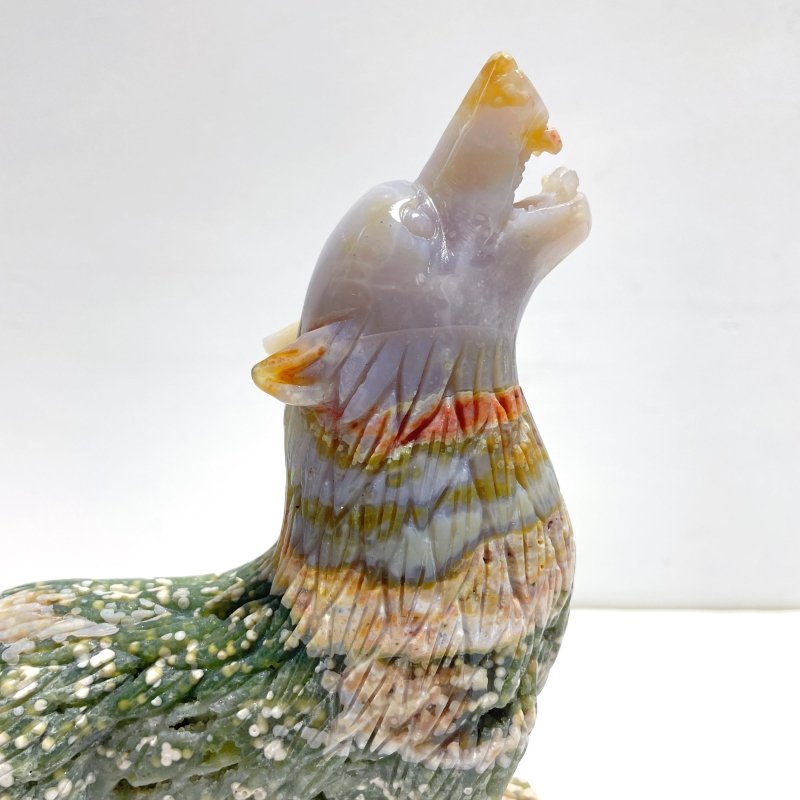 Large 8th Vein Ocean Jasper Wolf Carving - Wholesale Crystals